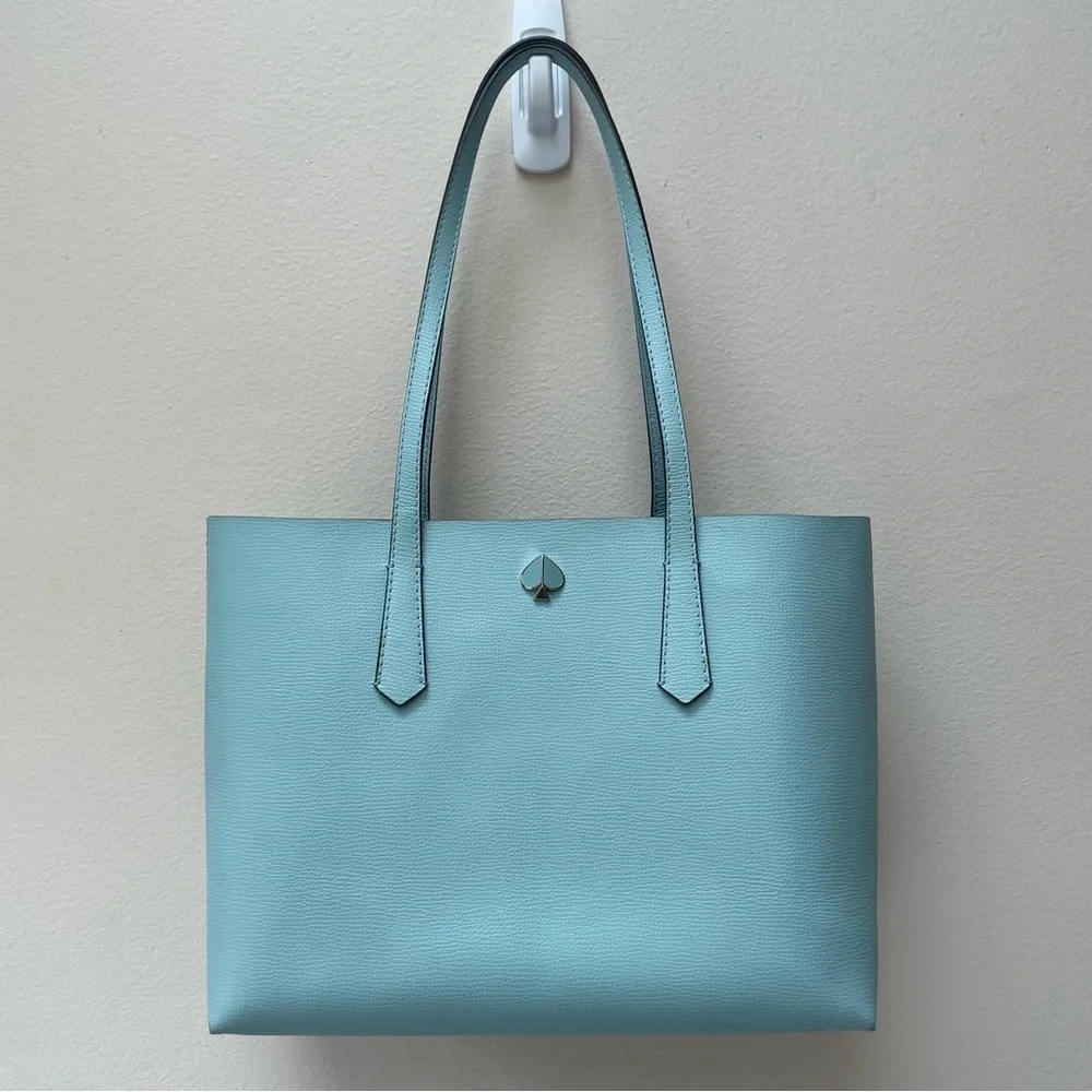 Kate Spade Light Blue Molly Cabana Tote Bag & Pouch Metal Spade Logo